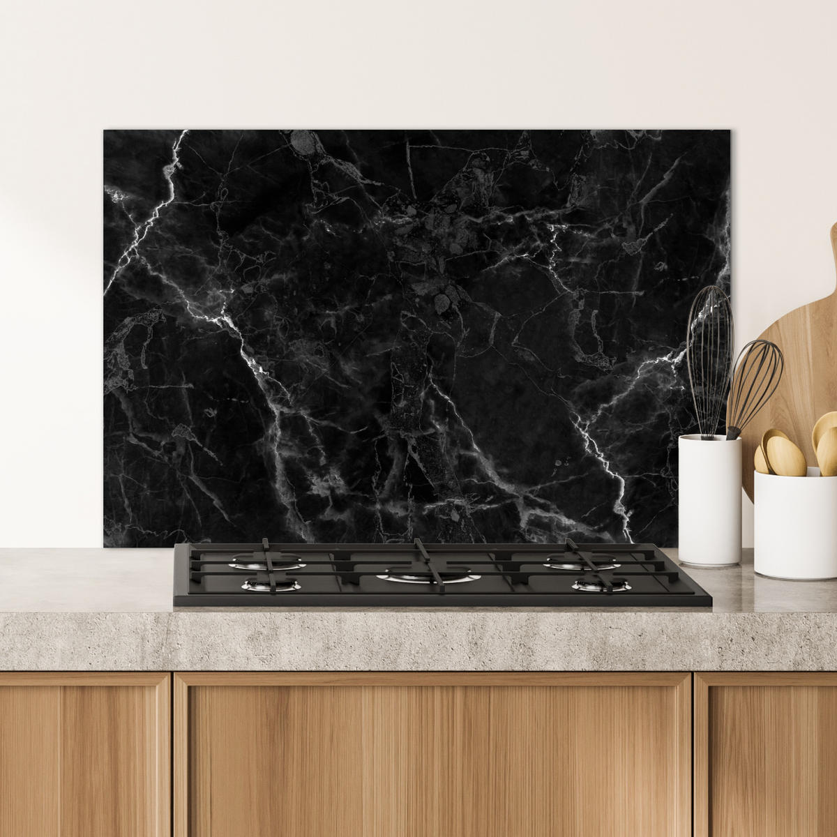 SPRITZSCHUTZ KÜCHE Marmor - Schwarz - Weiß - Textur - Marmoroptik 80x55 cm - Silberfarben, Metall (80/0.3/55cm) - MuchoWow