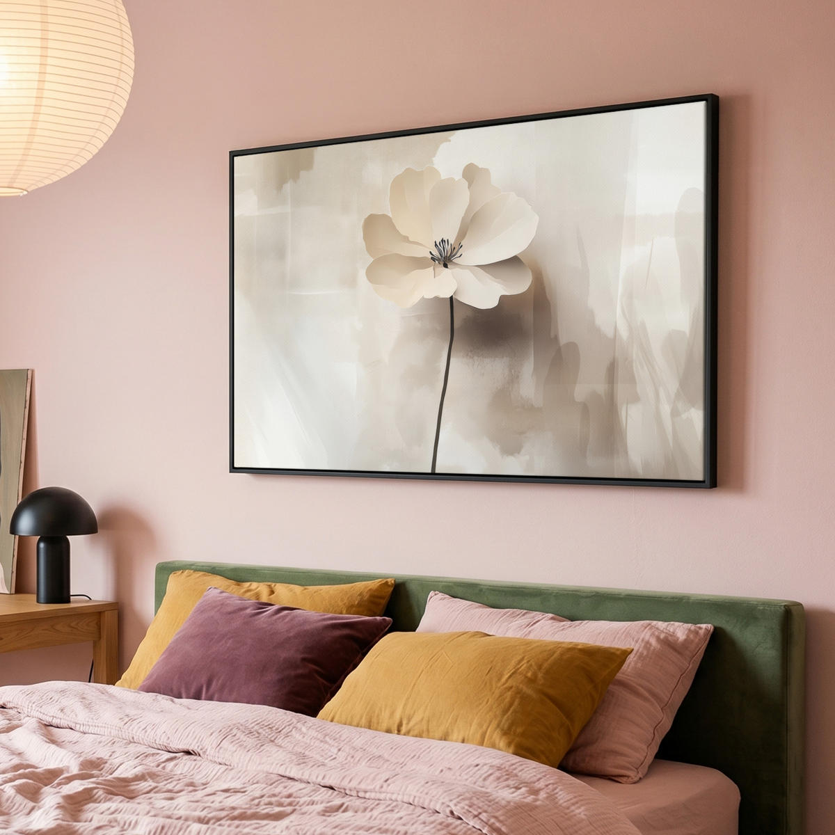 LEINWAND Bilder mit Rahmen - Blume - Beige - Farbe - Schatten - 150x100 - Creme, Textil (150/100cm) - MuchoWow