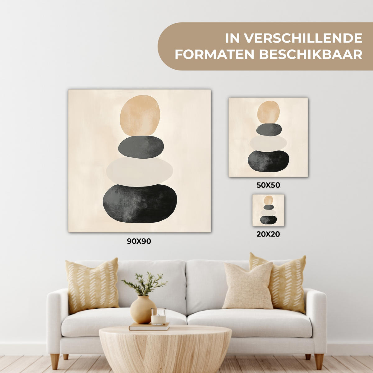 LEINWANDBILD Japandi - Wabi sabi - Beige 90x90 cm - Taupe, Textil (90/90cm) - MuchoWow