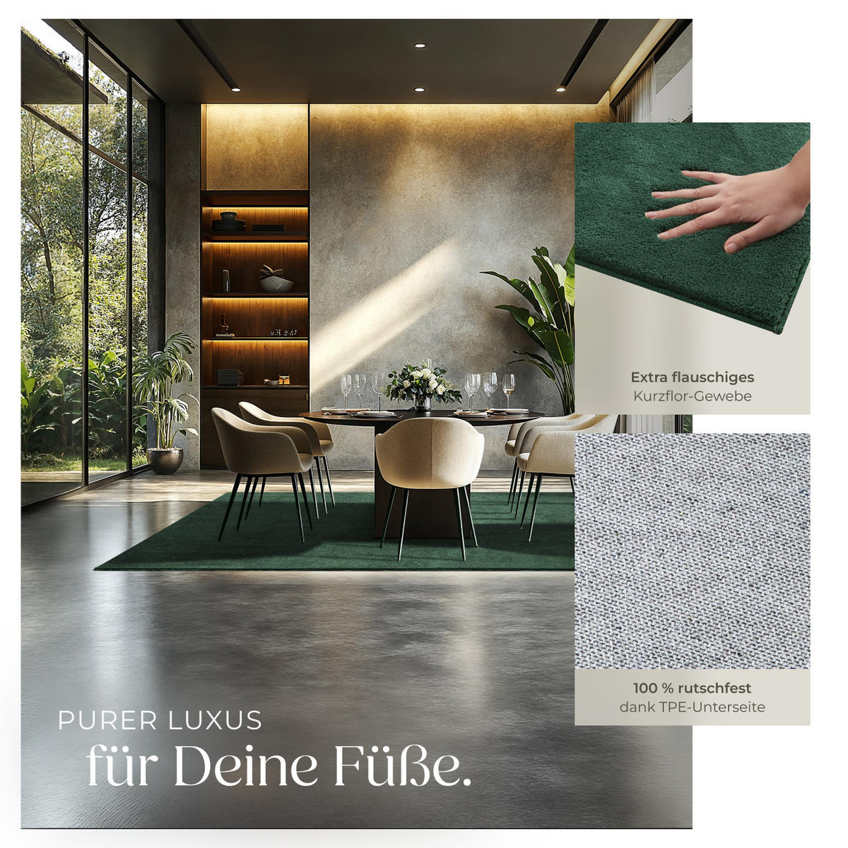 KURZFLORTEPPICH Soft Zone,rutschfeste Unterseite,grün - Grün, Kunststoff (230/160cm) - tectake