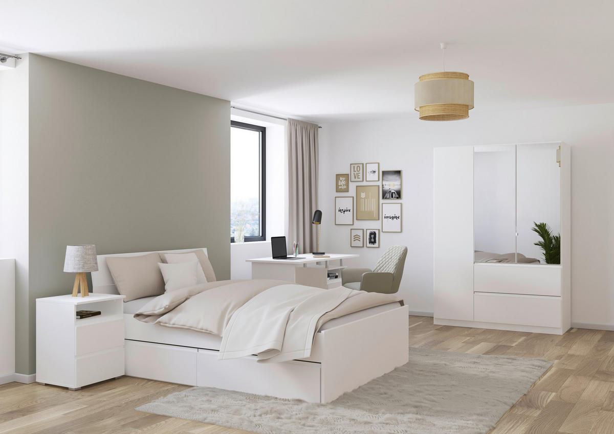 JUGENDZIMMER Joel in Weiß 4 teilig mit 140er Bett - Weiß, Holzwerkstoff (120/200/80cm)