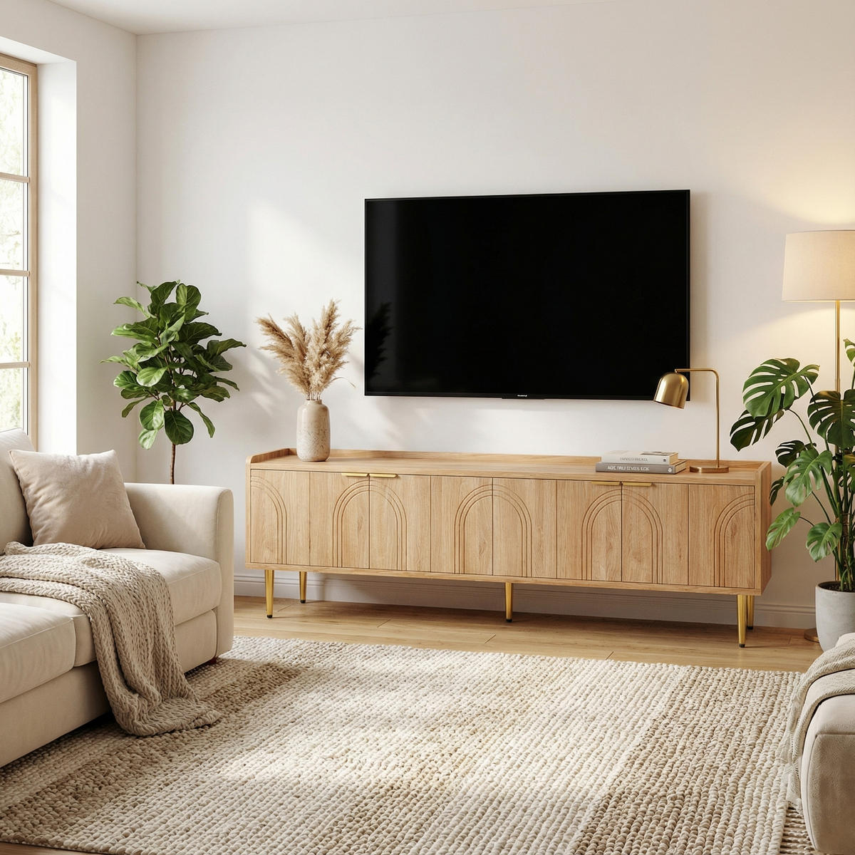 TV-LOWBOARD 170 cm in Natur Holzoptik - Schwarz, Holzwerkstoff (170/48/35cm) - Urban Meuble