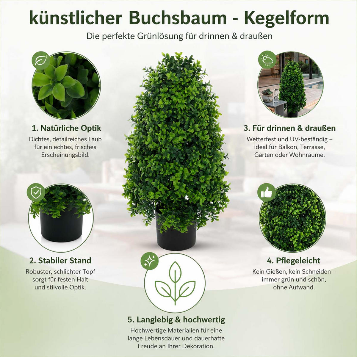 KÜNSTLICHER BUCHSBAUM Grün - Grün, Kunststoff (60cm) - MCW