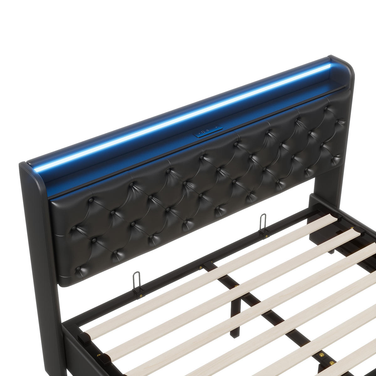 POLSTERBETT 140x200 cm, mit LED, USB & Typ-C, Bettkasten, Schwarz - Schwarz, Holz (140/200cm)