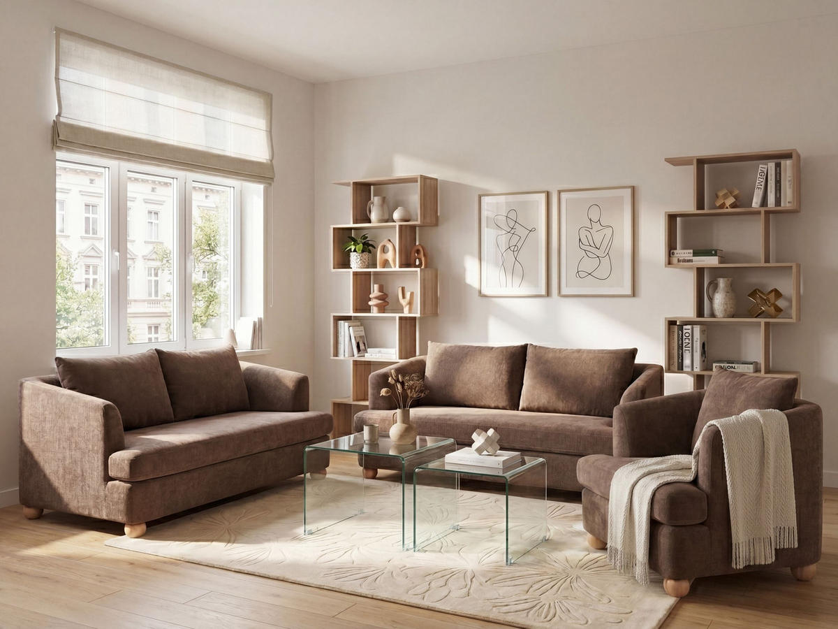 SOFA-SET 6-Sitzer Chenillegewebe Braun Rattvik - Hellbraun/Braun, Textil (198/86/82cm) - Beliani