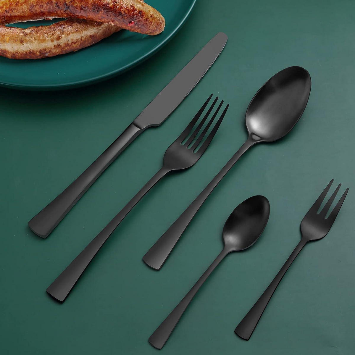 BESTECKSET 60-teilig Schwarz Matt - Schwarz, Metall