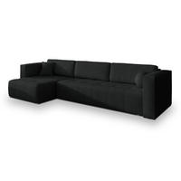 ECKSOFA OLVERA Schwarz Geflochtener Stoff mit Schlaffunktion - Schwarz, Holz (347/148cm) - MASSENO