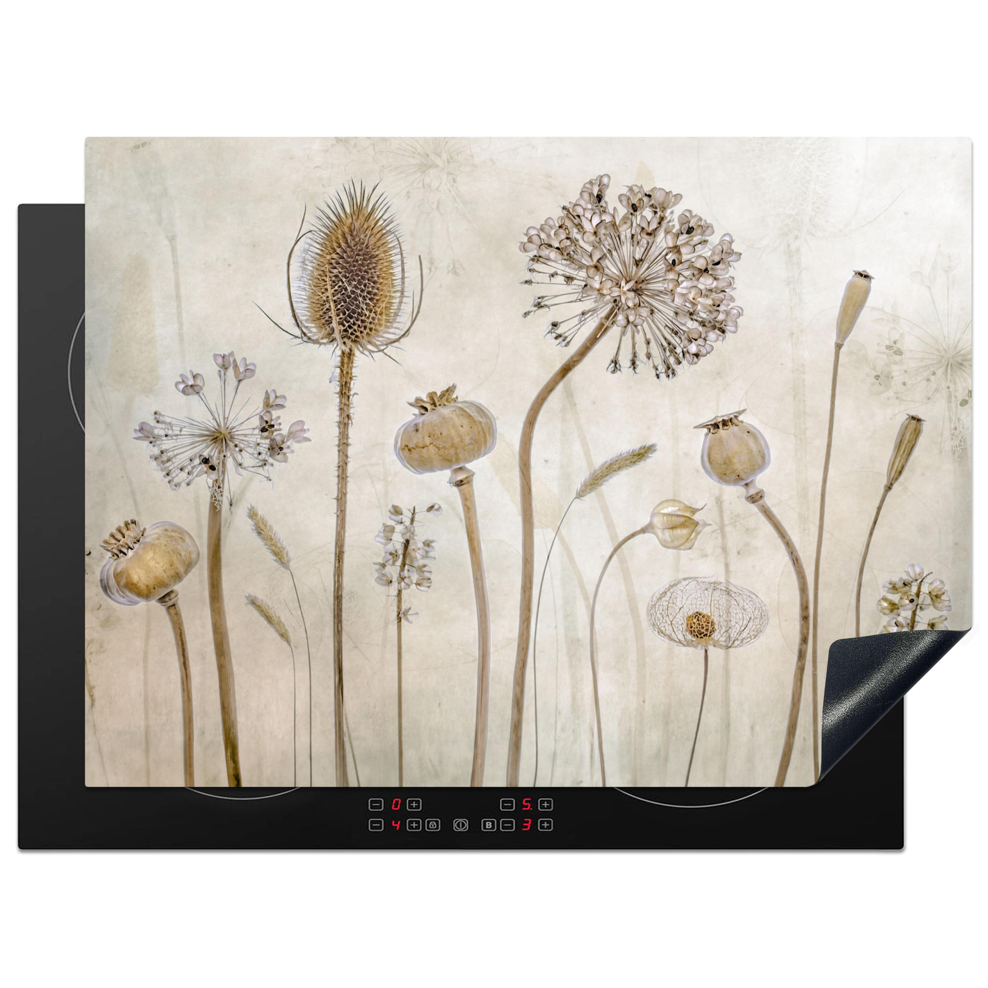 HERABDECKPLATTE - Blumen - Aquarell - Stilleben - Braun - Vintage - 71x52 - Sandfarben, Kunststoff (71/52.5/0.2cm) - MuchoWow
