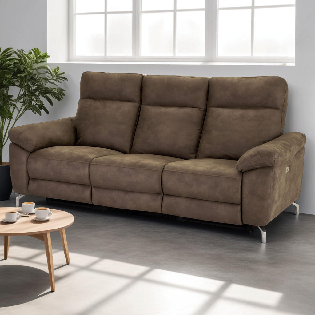 DREISITZER-SOFA Mikrofaser Braun (Taupe) - Braun, Leder/Metall (222/101/96cm) - Furnhouse