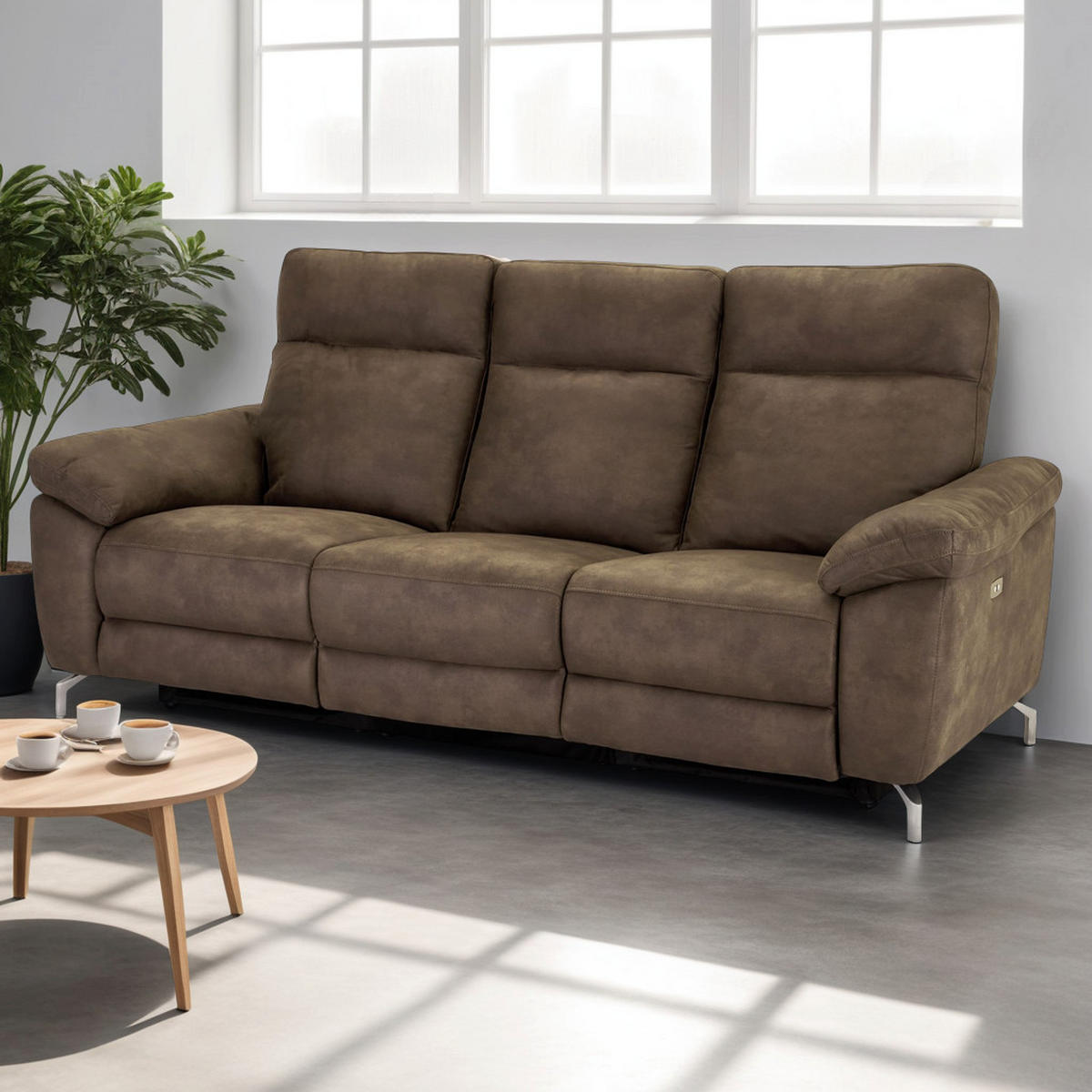 DREISITZER-SOFA Mikrofaser Braun (Taupe) - Braun, Leder/Metall (222/101/96cm) - Furnhouse