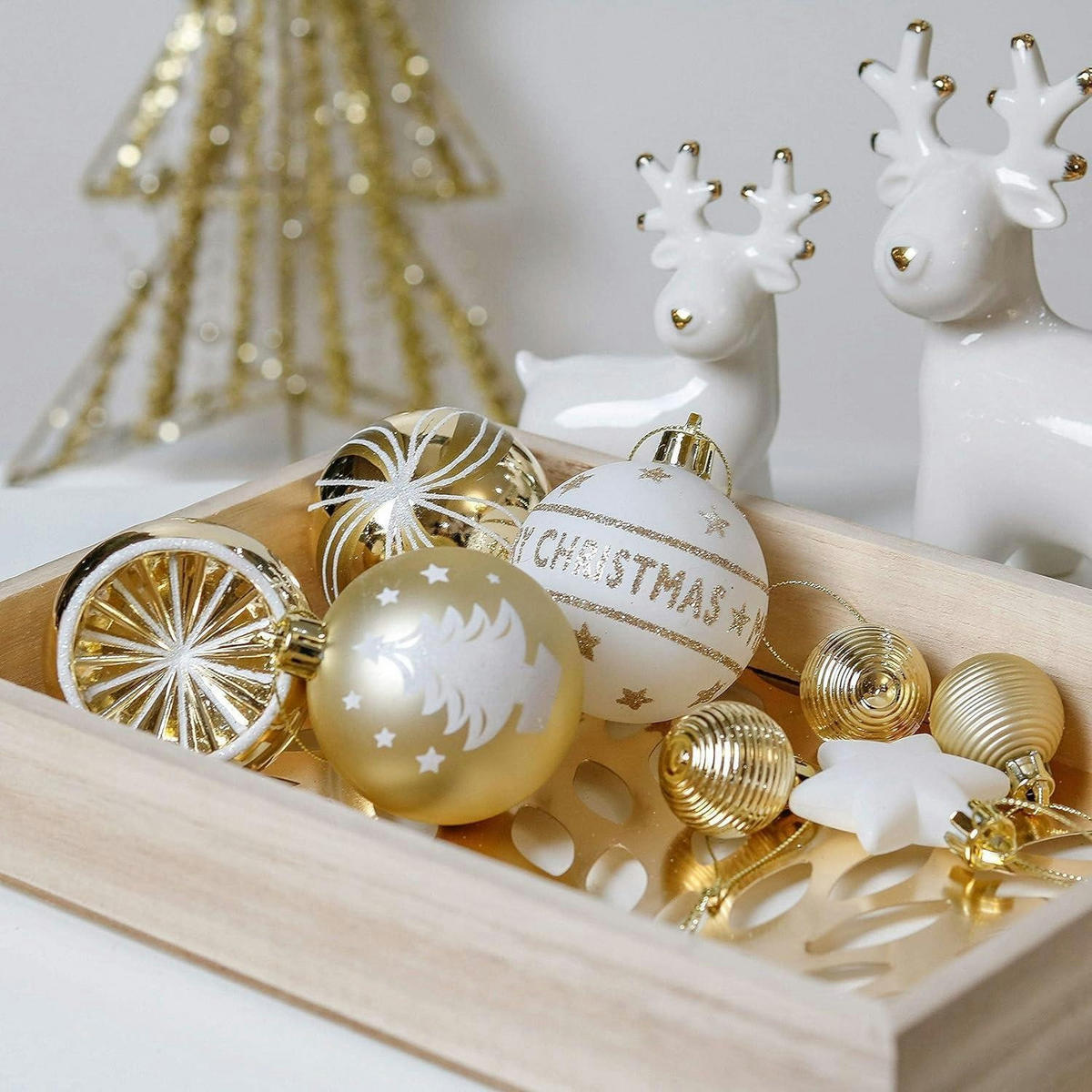 WEIHNACHTSKUGELN 9-teiliges Set 6 cm Gold Weiß - Multicolor, Kunststoff (6/6/6cm)