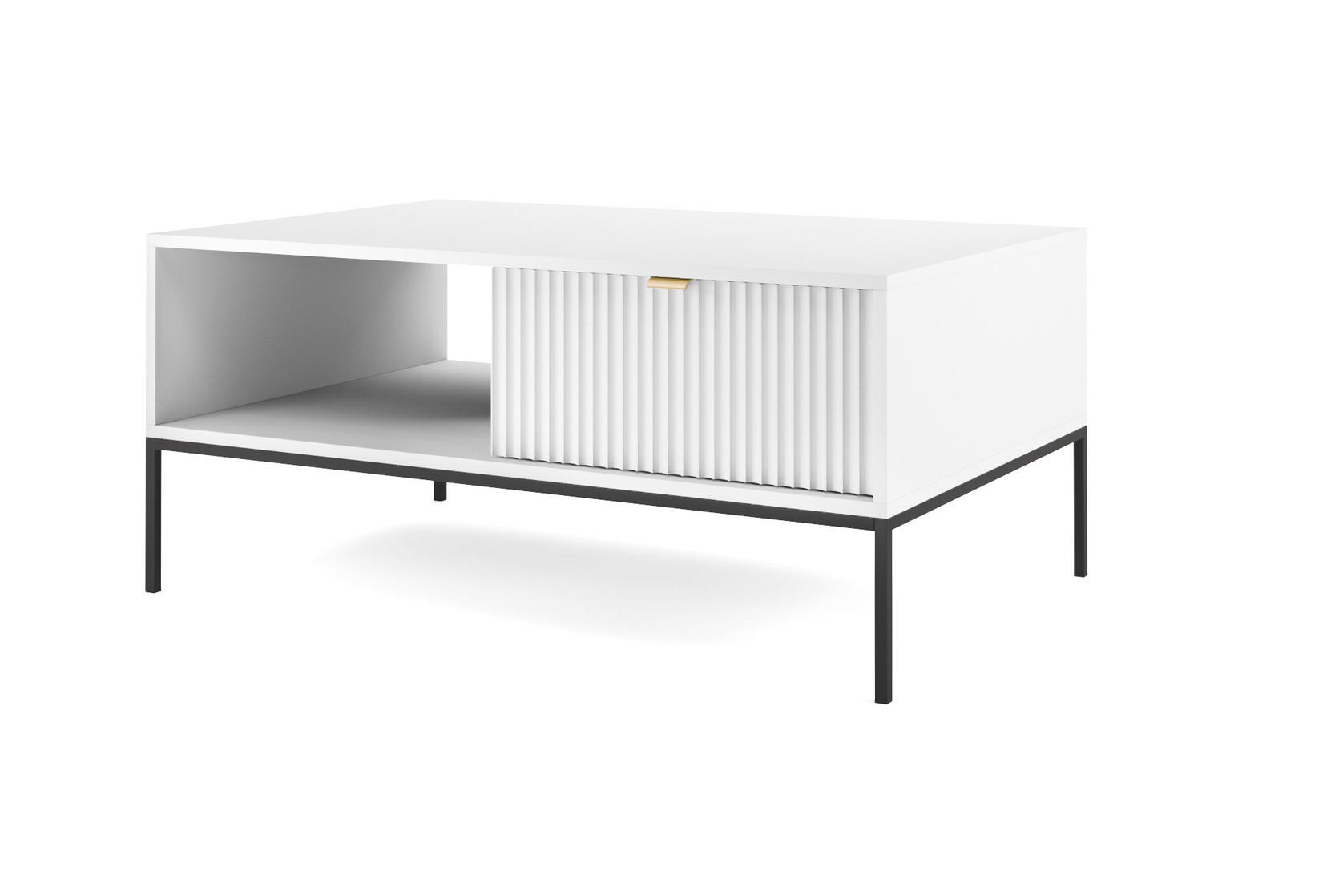 COUCHTISCH 104 cm Galla mit geriffelten Fronten und Schublade, Weiß + Schwarz - Schwarz/Weiß, Holz (68/104/46cm) - Emporius