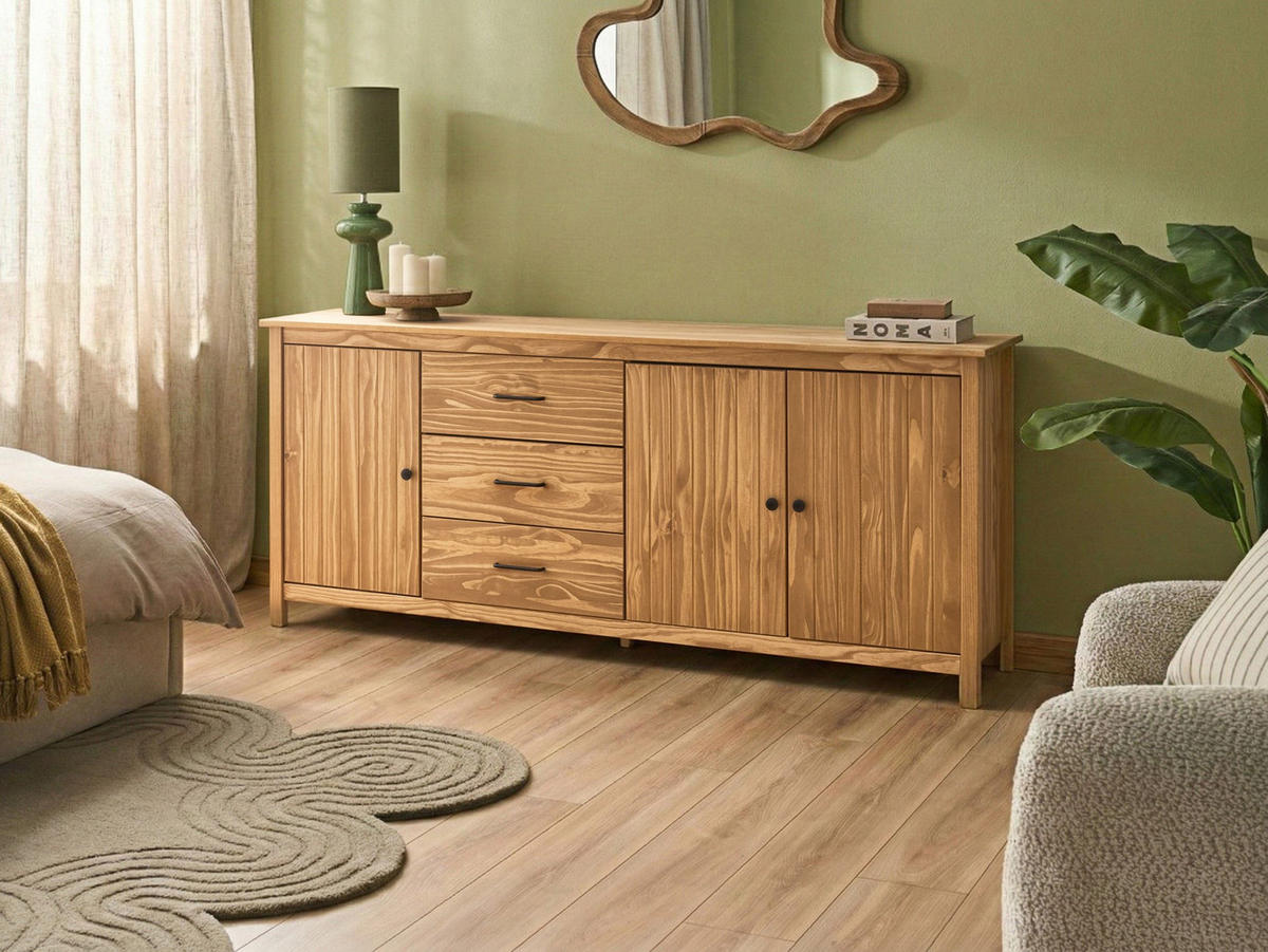 SIDEBOARD se 3 dveřmi Borovicové dřevo Světle hnědý Leonora - světle hnědá, dřevo (190/80/40cm) - Beliani