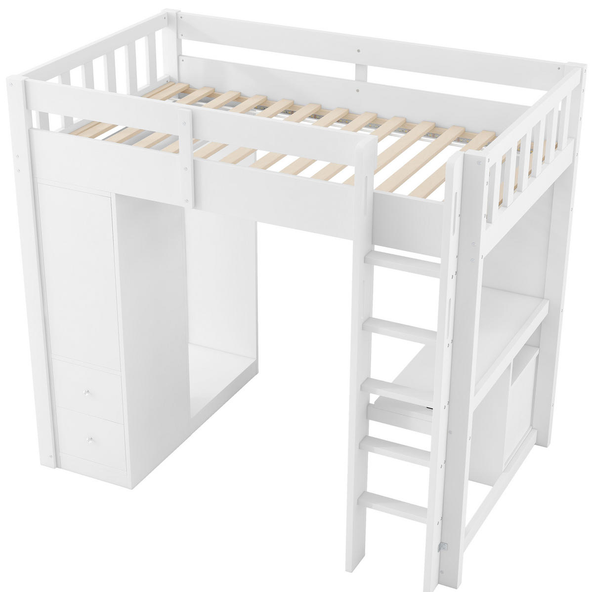 HOCHBETT 90/200 cm weiß aus Massivholz und MDF mit Schreibtisch und LED - Weiß, Holzwerkstoff (90/200cm) - OKWISH