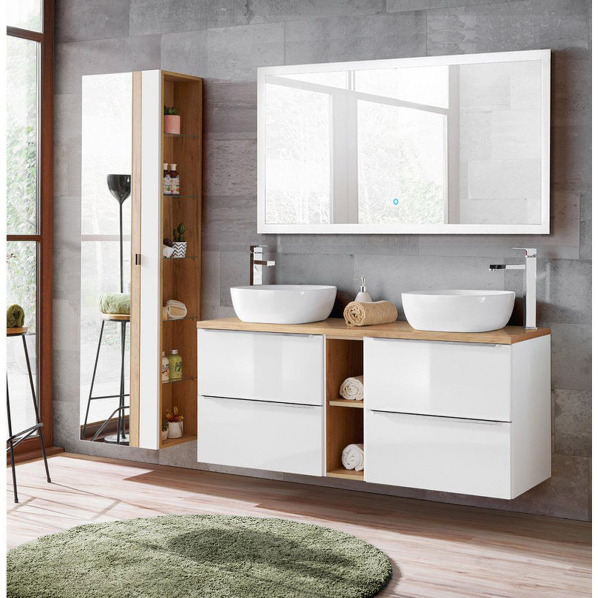 BADMÖBEL-SET 3-TLG. Toskana-56 - Weiß, Holzwerkstoff (205/190/46cm) - Lomado