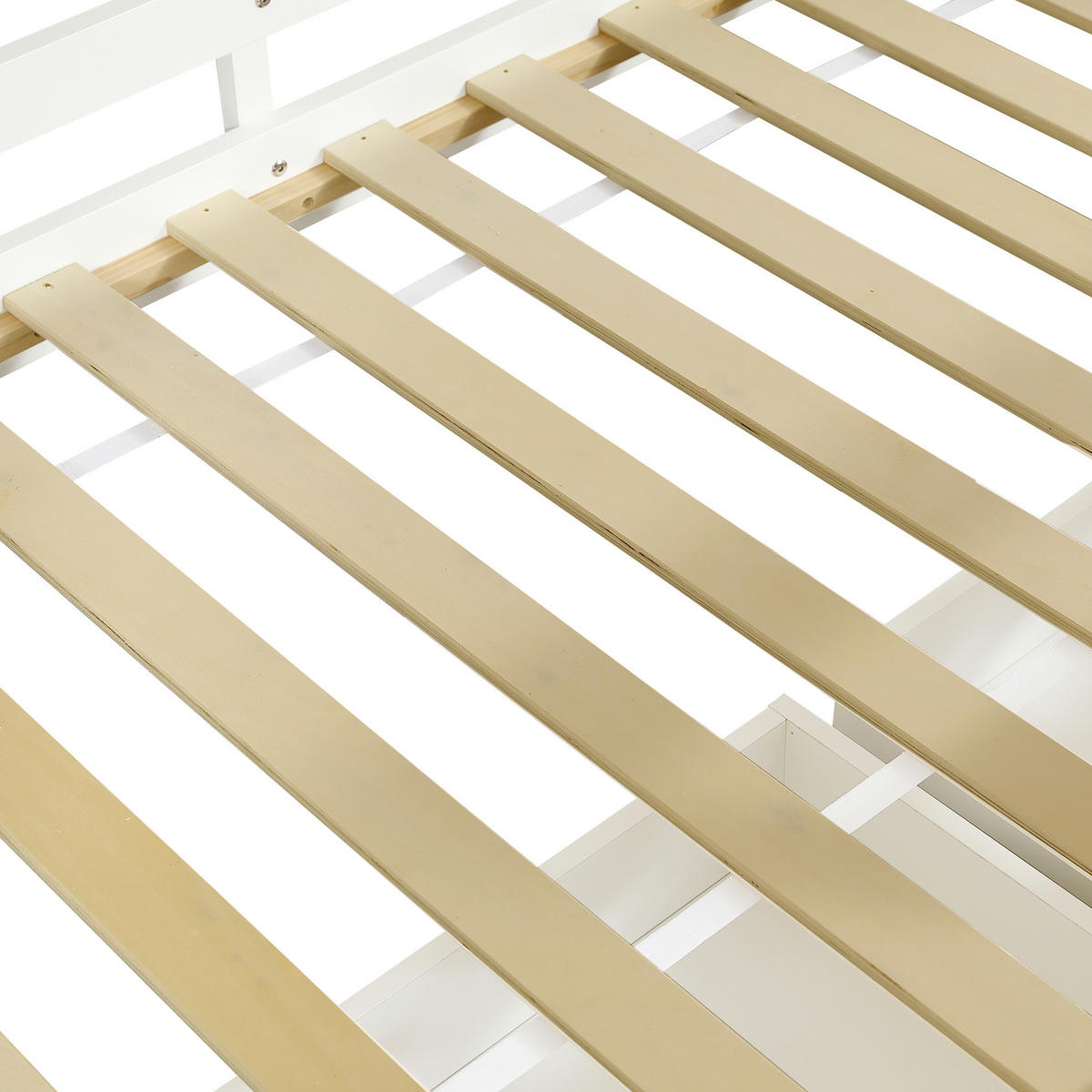 ETAGENBETT 90/200 cm & 90/200 cm in Weiß & Natur mit 4 Schubladen, Treppe und Fenster im Hausdesign - Weiß/Naturfarben, Holzwerkstoff (90/200cm) - STILVORA