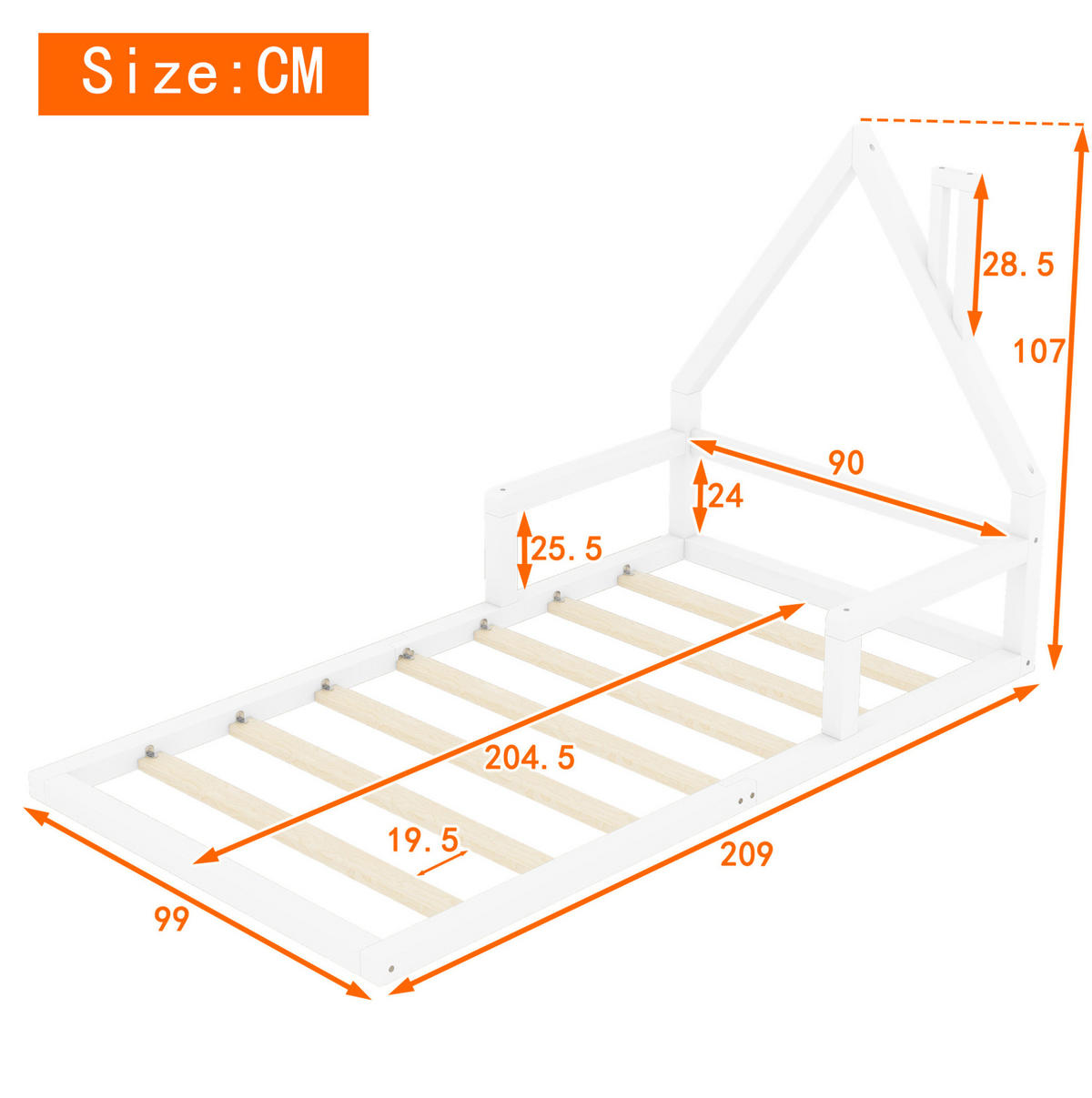 HAUSBETT 90/200 cm Hausform Weiß aus Kiefer massiv - Weiß, Holz (90/200cm) - OKWISH