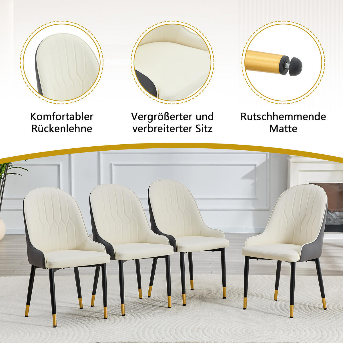 ARMLEHNSTUHL-SET DE-36680 2 Stück mit PU-Bezug und Metallbeinen Weiß/Dunkelgrau - Weiß, Metall (44/91/47.3cm) - ComfortXL