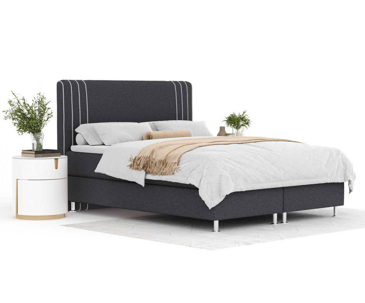 BOXSPRINGBETT Casone Schwarz/Hellgrau 200/200 cm mit Latex-Topper - Silberfarben/Hellgrau, Holz/Holzwerkstoff (200/200cm) - Maison de Reve
