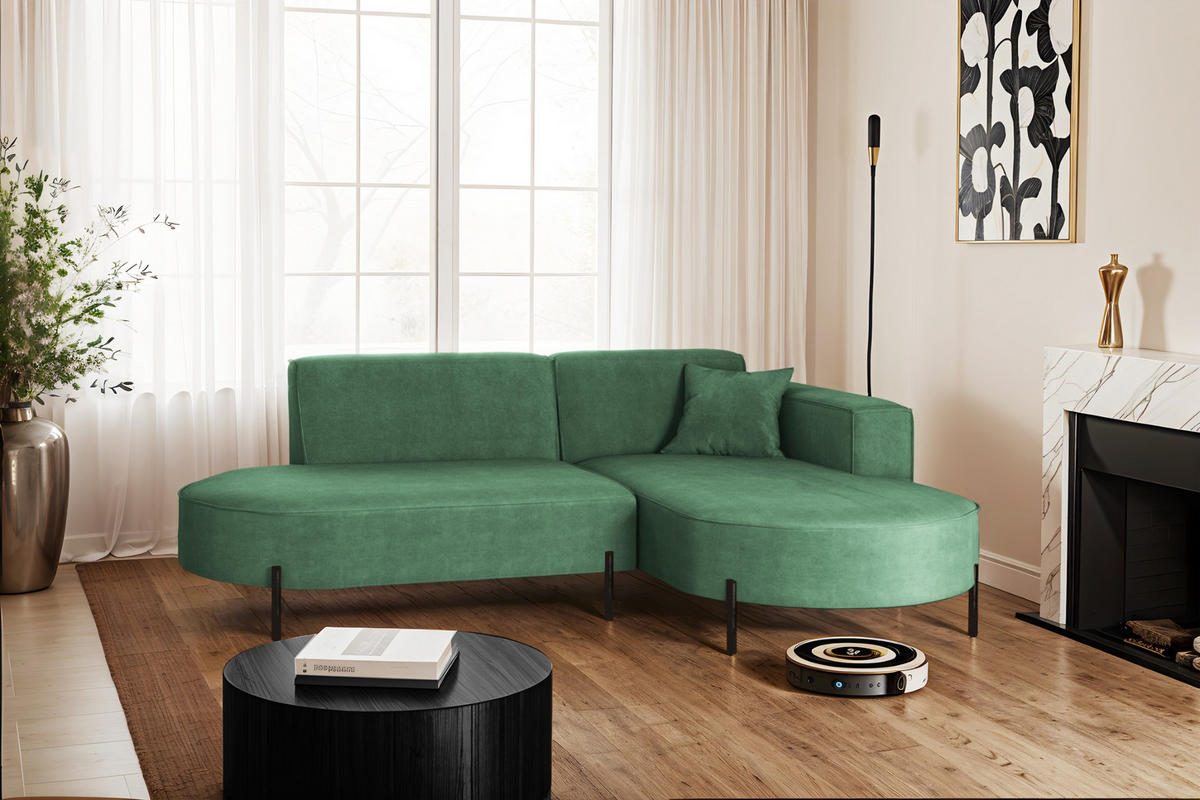 ECKSOFA L-Form Designer Modena Rein Stoff Noel Pistazien Rechts - Hellgrün, Holz/Textil (236/165cm) - Kaiser Möbel