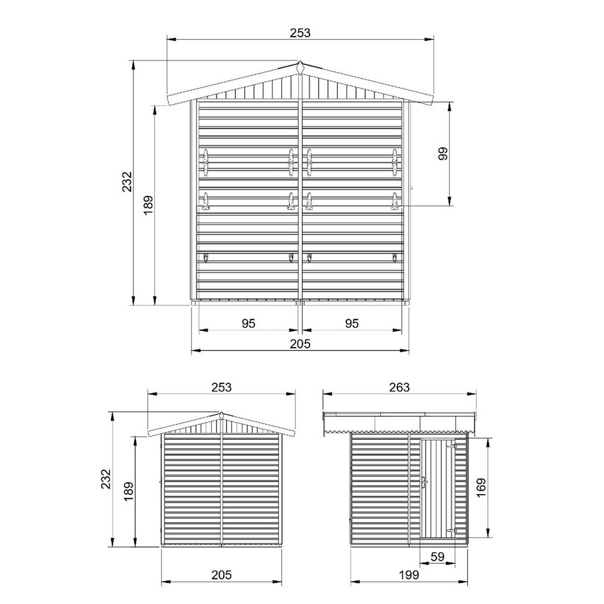 MARKTBUDE Holz, Gartenhaus - 200x200/4m2 M149 - Beige, Holz (253/232/263cm) - Timbela