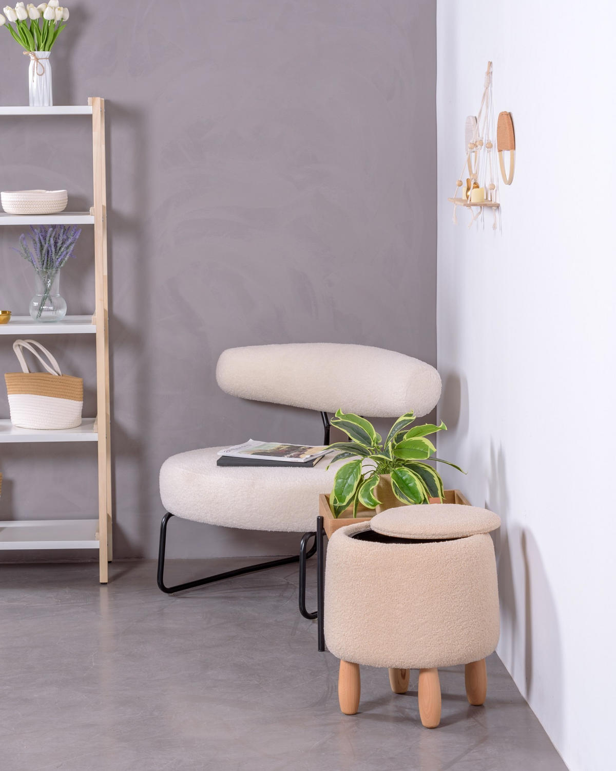 SESSEL Boucle Weiß - Weiß, Textil (80/74/75cm) - Nest Dream