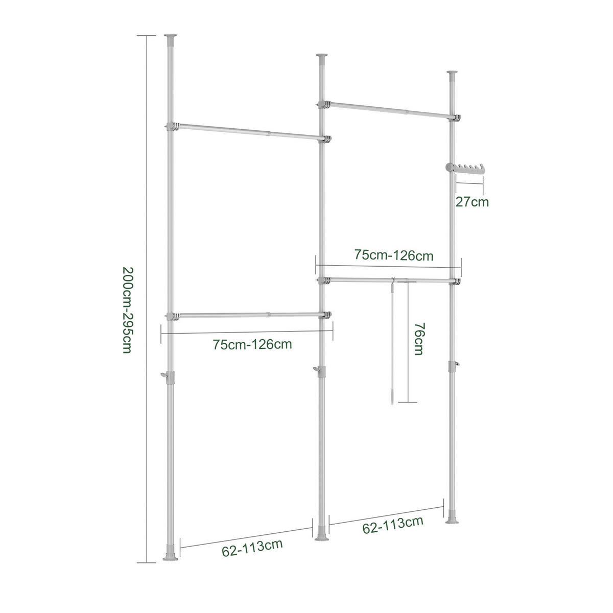 TELESKOP KLEIDERSTÄNDER Hellgrau - Grau, Kunststoff (226/285/3cm) - SoBuy