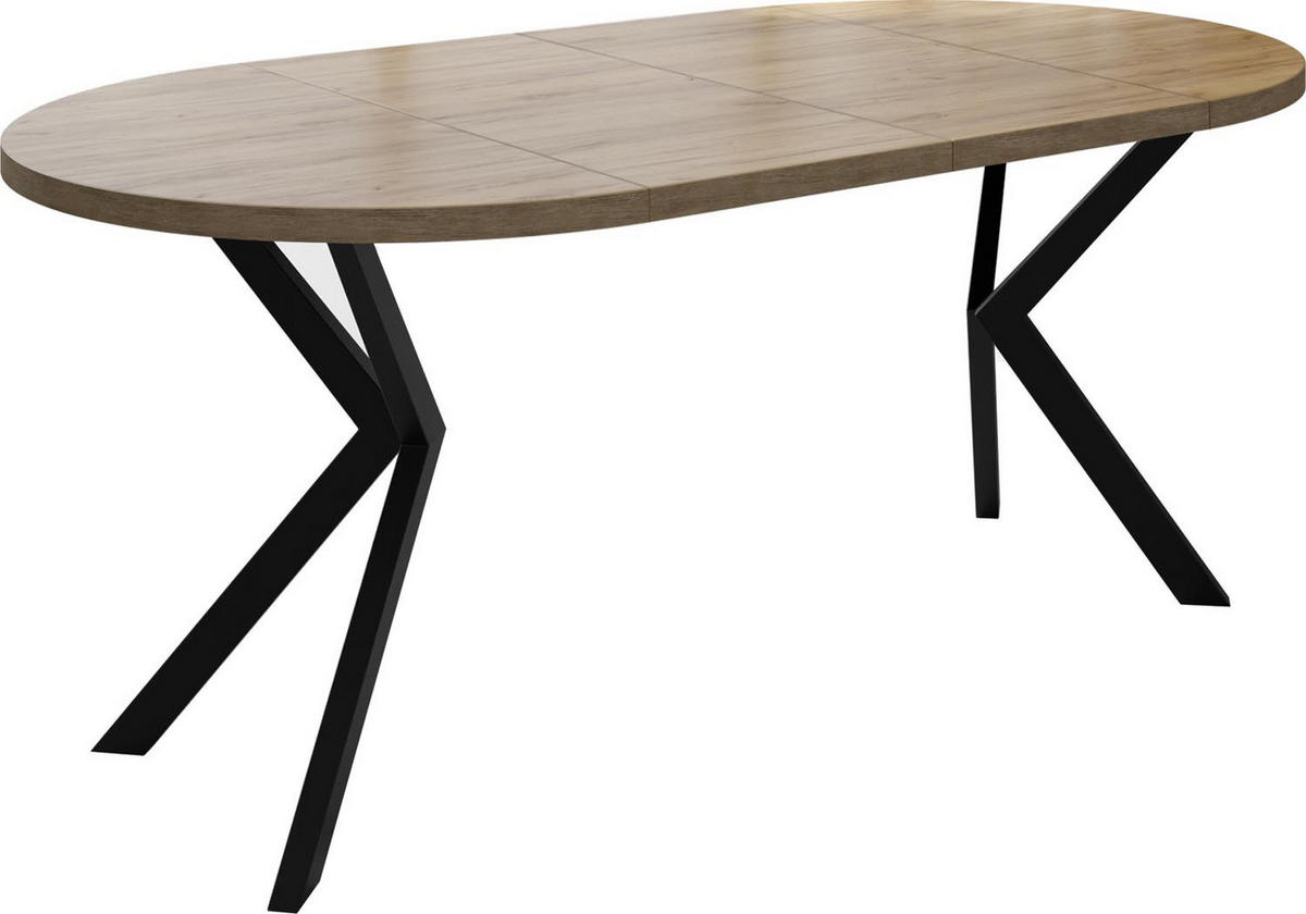 ESSTISCH Valeo runder ausziehbarer, Craft Eiche 100-180/100/76 cm - Eiche Wotan/Schwarz, Holzwerkstoff/Metall (100/100/76cm) - WFL GROUP