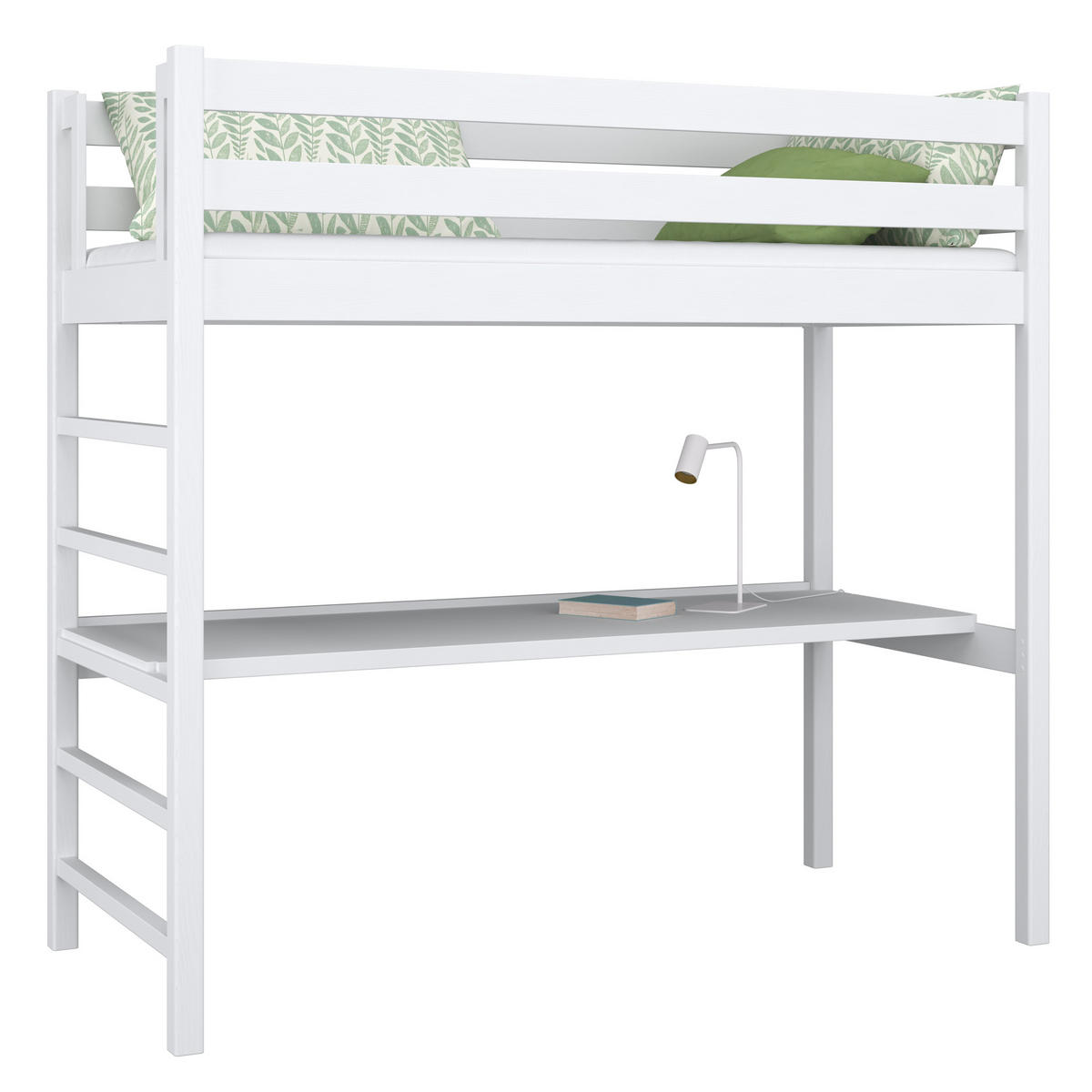 HOCHBETT N01 mit Schreibtisch Weiß 100/190 - Weiß, Naturmaterialien/Holz (100/190cm) - N-Wood