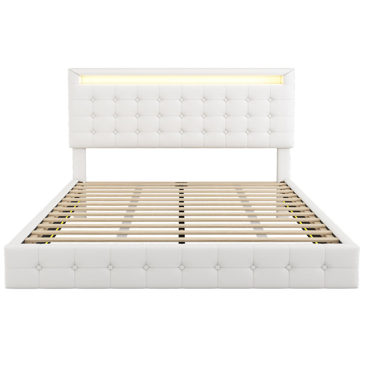 POLSTERBETT mit LED-Beleuchtung 140/200 cm in Weiß mit verstellbarem Kopfteil - Weiß, Leder (140/200cm) - BEAOK