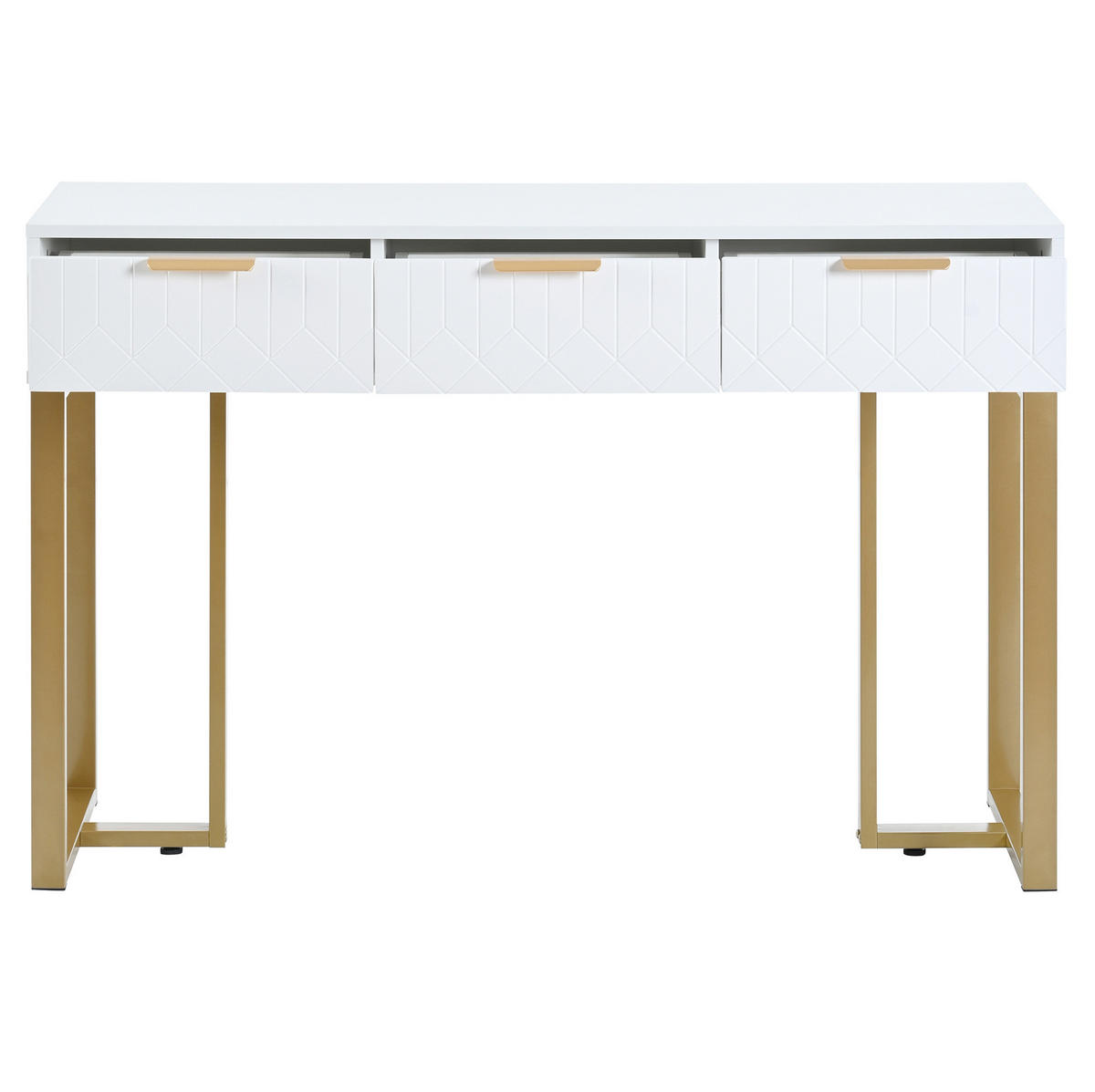 KONSOLENTISCH in Weiß/Gold mit 2 Schubladen und verstellbaren Fußpolstern,120/36/80 cm - Weiß, Holzwerkstoff (120/36/80cm) - Flora Grace