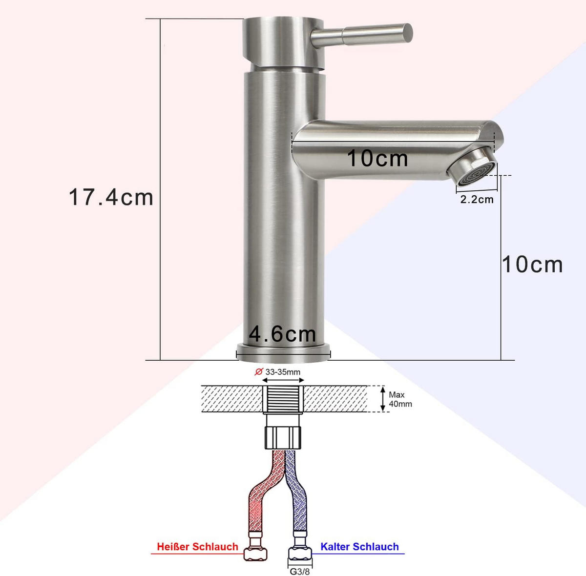WASCHTISCHARMATUR Wellana 14.6/4.6/17.4 cm - Nickelfarben, Metall (4.6/17.4/14.6cm) - ZMH