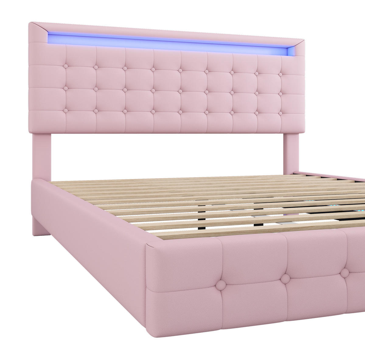 POLSTERBETT mit LED-Beleuchtung 140/200 cm in Rosa mit verstellbarem Kopfteil - Rosa, Leder (140/200cm) - BEAOK