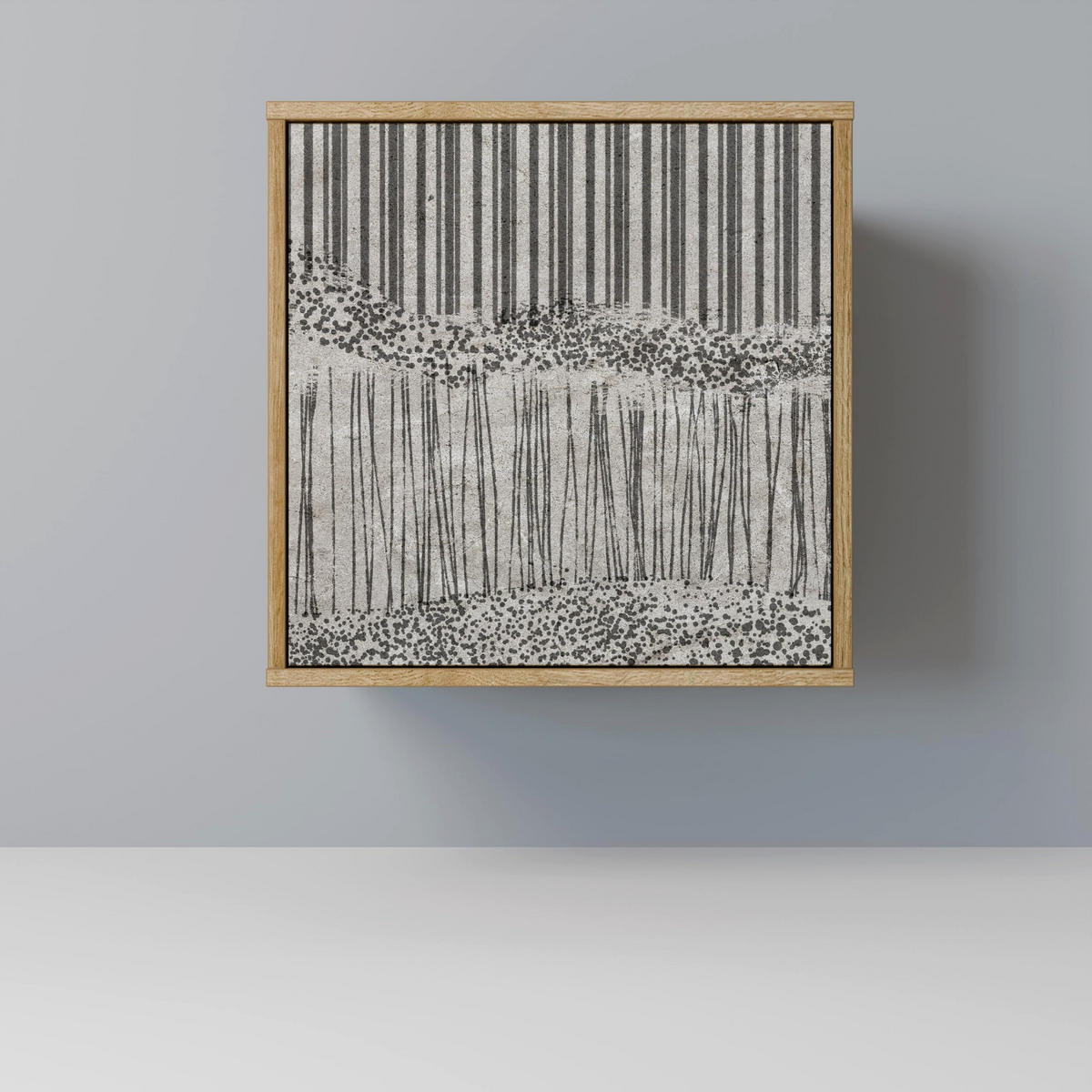 SIDEBOARD GRAIN LINES, Eichefarben, 57,5x42x72,5 cm, Schwarze Metallfüße - Eichefarben/Multicolor, Holzwerkstoff/Metall (57.5/72.5/42cm) - SpaceRebels