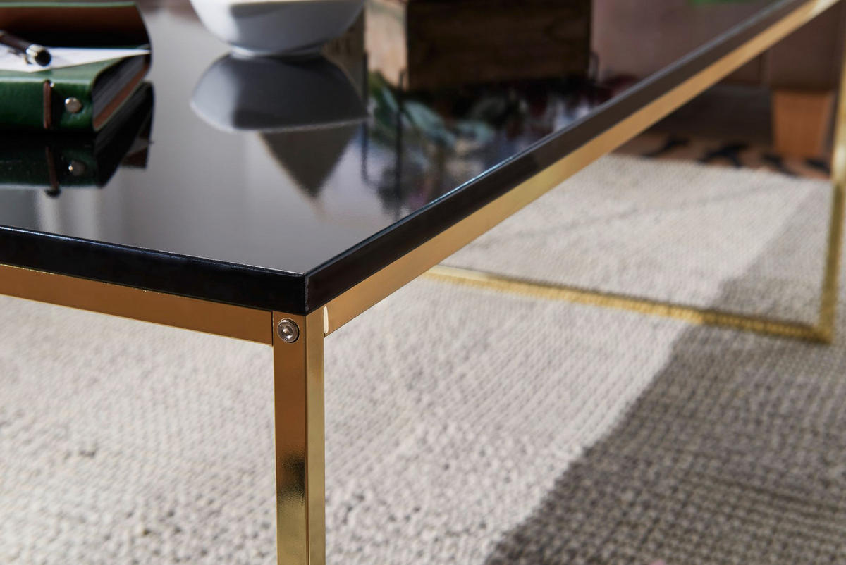 COUCHTISCH RIVA, Schwarz, Metall und Holz, Filigrane Beine, Maße 120x45x60 cm - Goldfarben/Schwarz, Holz/Metall (60/120/45cm) - KADIMA DESIGN