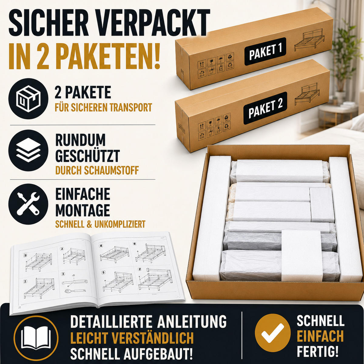 POLSTERBETT 90/200 mit USB-Anschluss, LED-Beleuchtung, Stauraum und PU-Litschi-Muster in Schwarz - Schwarz, Holzwerkstoff/Textil (90/200cm) - EVRYAE