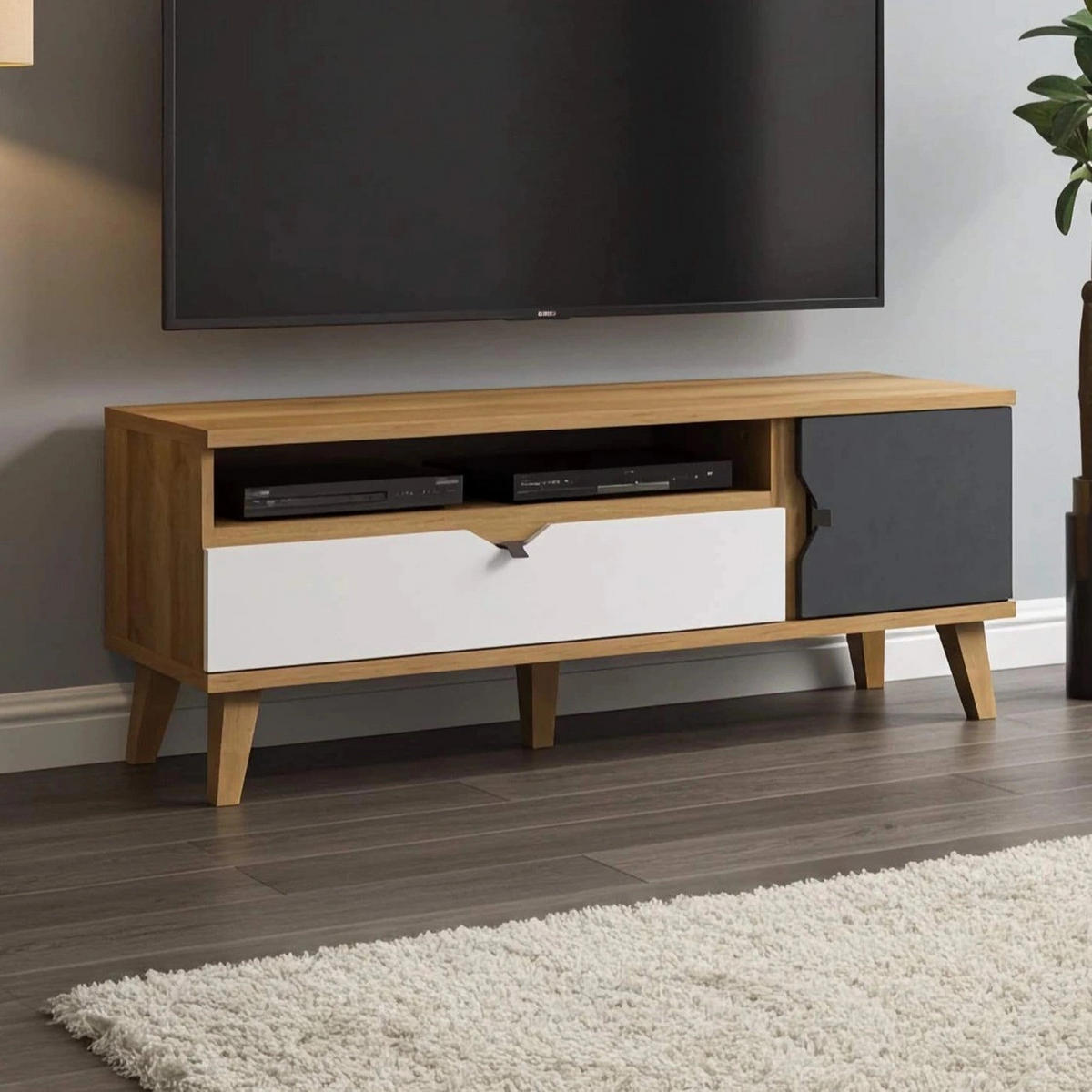 TV-LOWBOARD Aster 120 cm mit Schublade - Eichefarben/Graphitfarben, Holzwerkstoff/Kunststoff (120/48/40cm) - Ravio