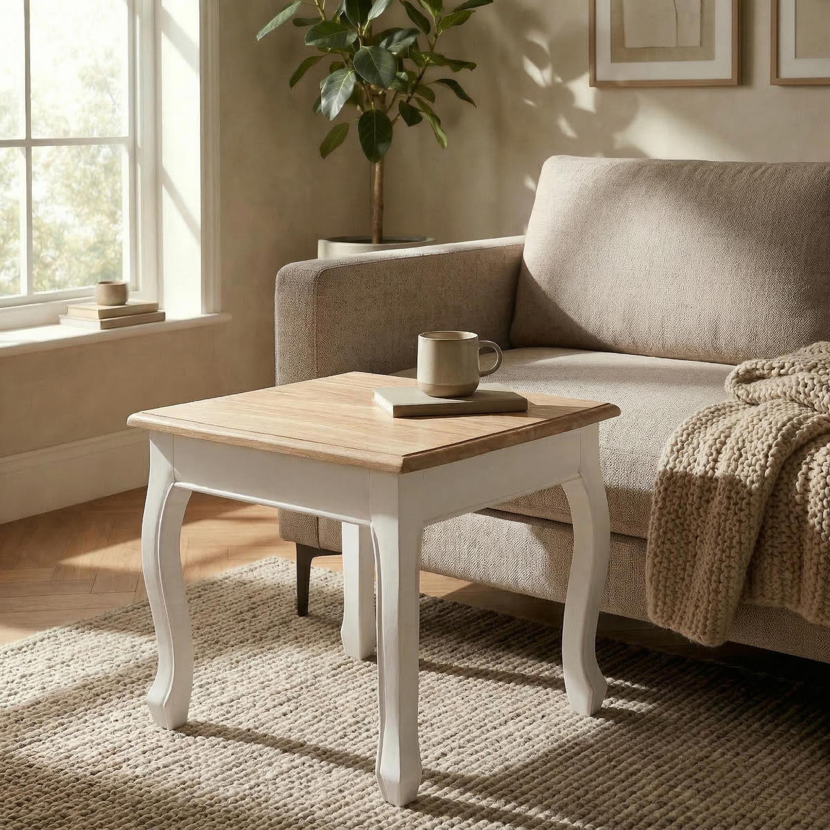 BEISTELLTISCH eckig 50/50/45 cm Holz natura/weiß - Eukalyptusholzfarben/Weiß, Holz (50/50/45cm) - CLP