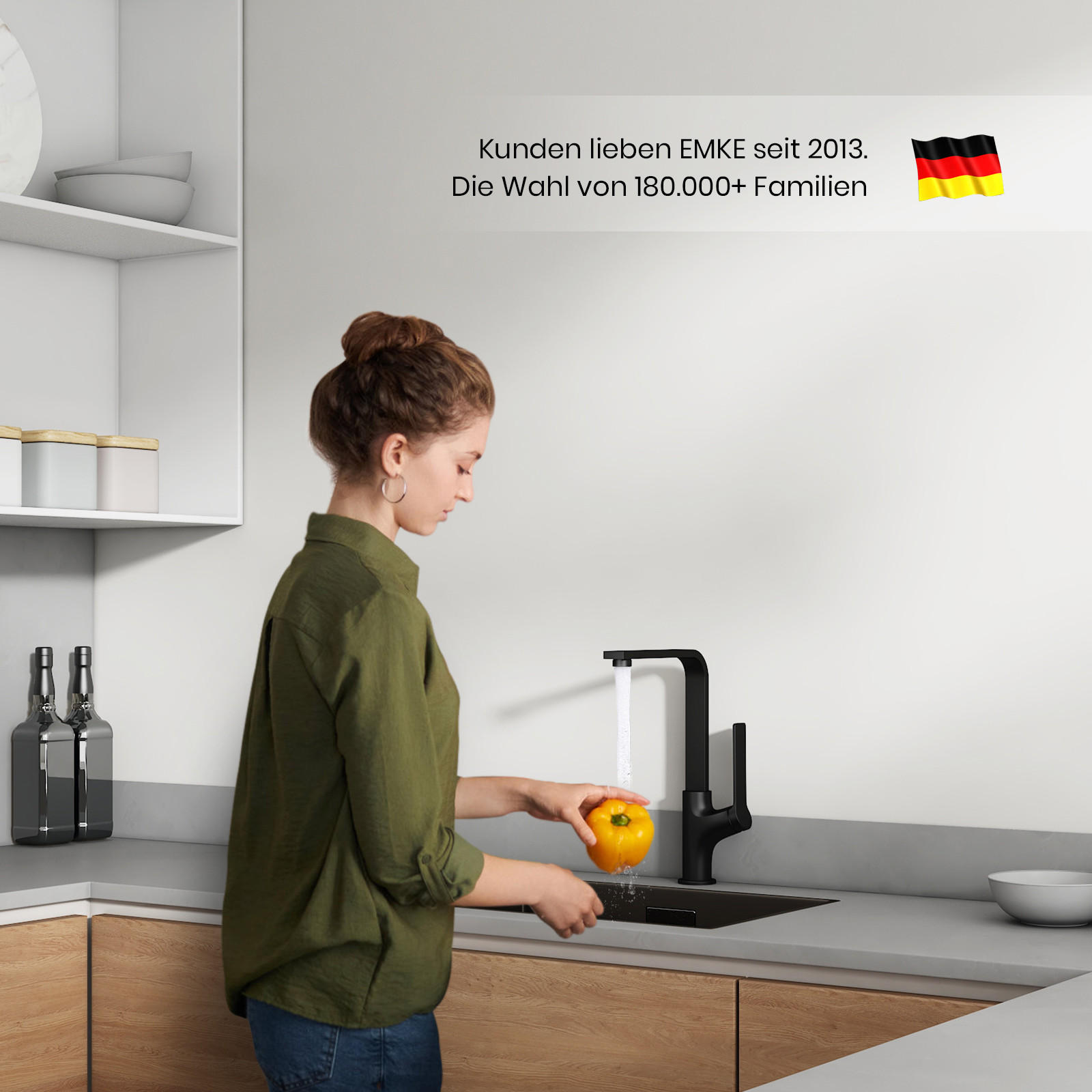 KÜCHENARMATUR mit 360° Drehbar Edelstahl Einhebelmischer Schwarz Matt - Schwarz, Metall (22.5/10.1/30.3cm) - EMKE