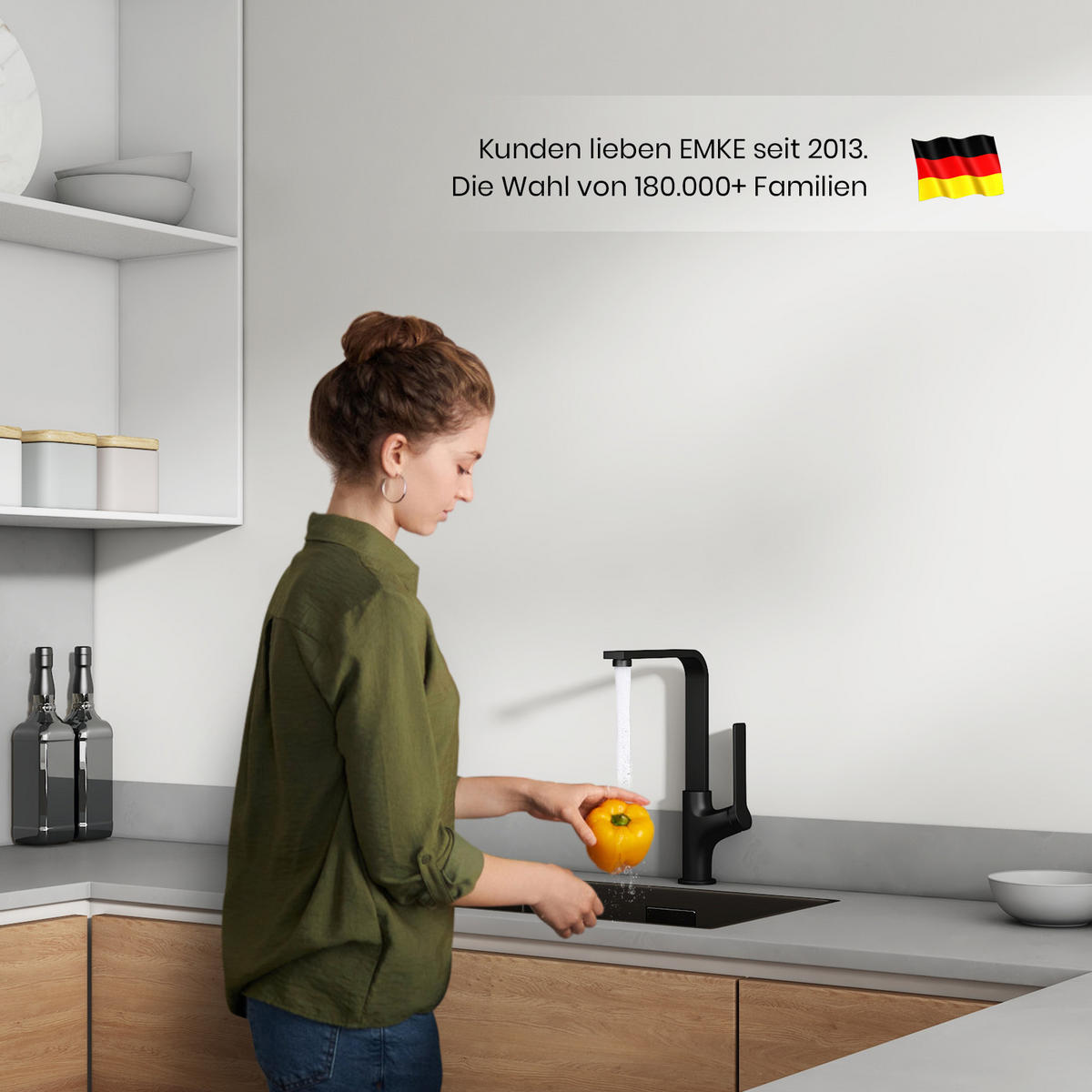 KÜCHENARMATUR mit 360° Drehbar Edelstahl Einhebelmischer Schwarz Matt - Schwarz, Metall (22.5/10.1/30.3cm) - EMKE