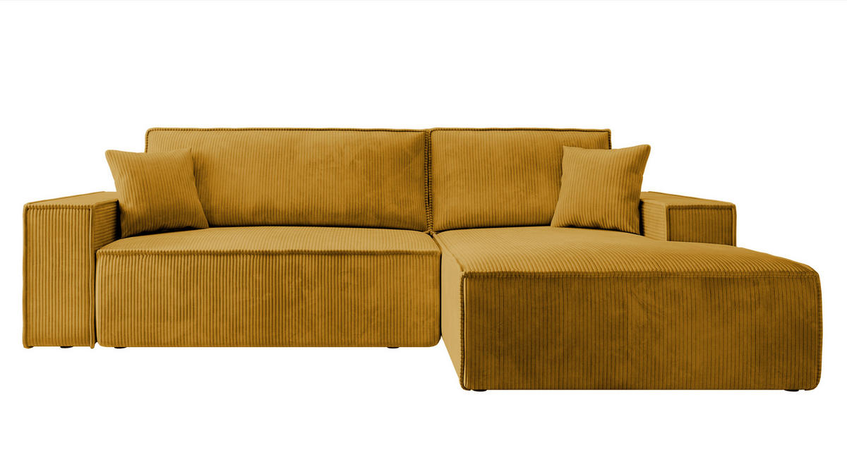 ECKSOFA Farese Senfgelb Cordbezug - Messingfarben/Schwarz, Kunststoff/Textil (267/167cm) - Selsey