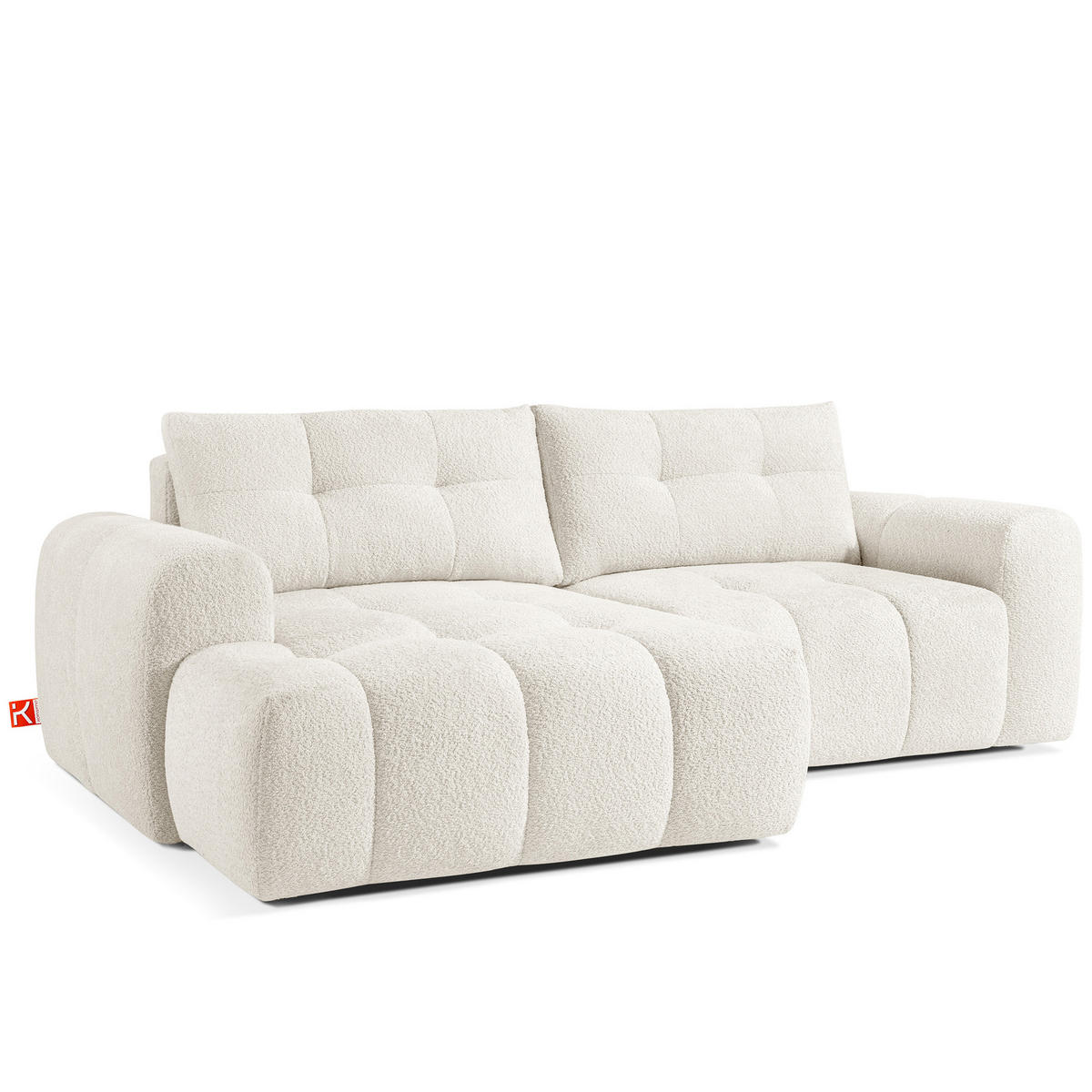 ECKSOFA MIT HOCKER RAVIA, Bouclé, Weiß - Weiß, Holz/Textil (96/50cm) - KONSIMO®