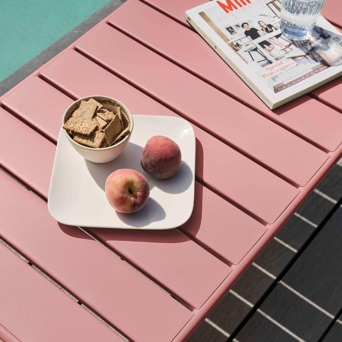 GARTEN-LOUNGETISCH, Lehm - Pink, Metall (90/50/40cm) - Oviala