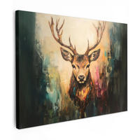 LEINWANDBILD Hirsch - Gemalt - Geweih - Braun Wandbilder 80x60 cm - Haselnussfarben, Textil (80/60cm) - MuchoWow