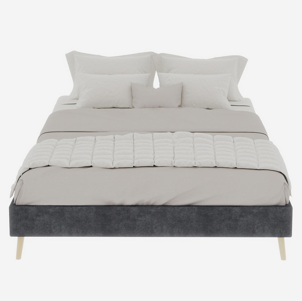 POSTEL 140/200 cm šedá z látky a kovu s geometrickým čelem a lamelovým roštem - šedá, textil (140/200cm) - OKWISH