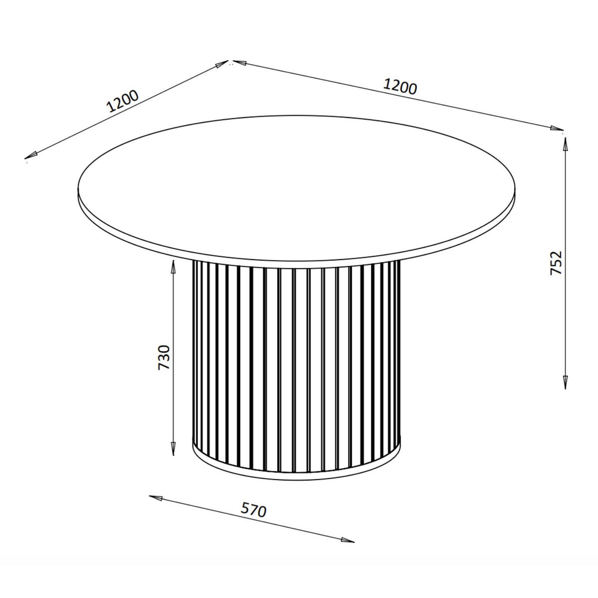 ESSTISCH Zante Schwarz 120 cm - Schwarz, Holzwerkstoff (120/120/75.2cm) - Selsey