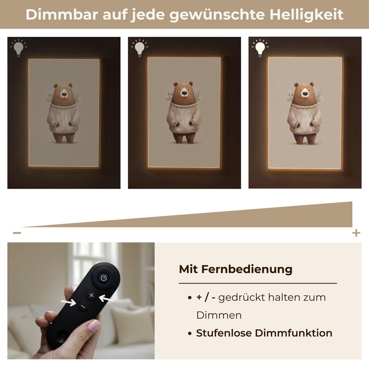NACHTTISCHLAMPE MIT AKKU Bär - Weiße Blumen - Gemütlich 60x90 cm - Taupe, Holzwerkstoff (8/60/90cm) - OnlyWow