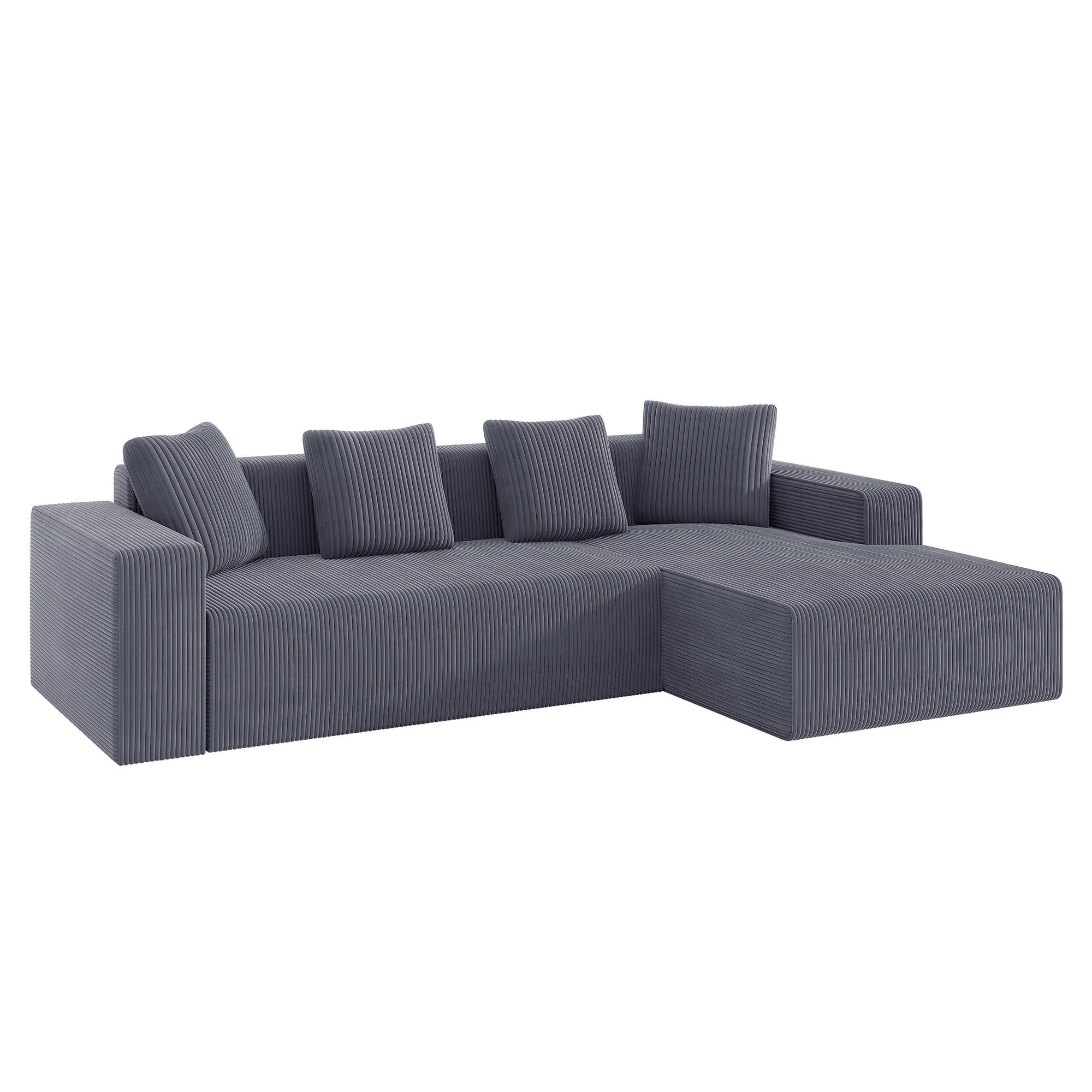 ECKSOFA Cord mit tiefer Sitzfläche, modularer Liege 261/146/65 cm Grau - Grau, Textil (146/261cm) - Redom