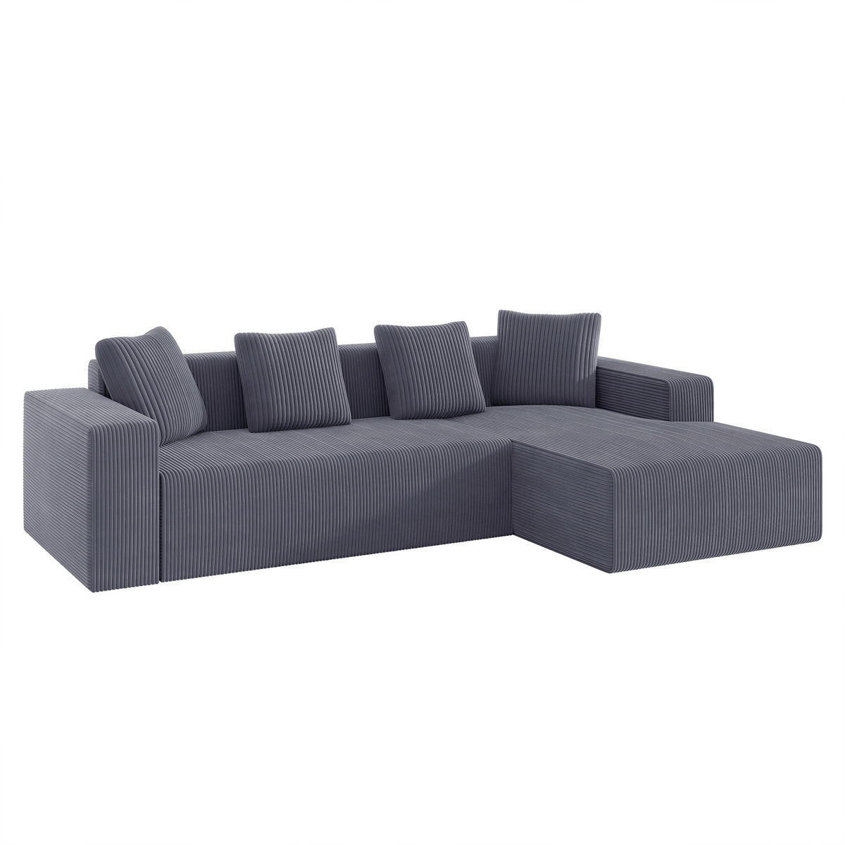 ECKSOFA Cord mit tiefer Sitzfläche, modularer Liege 261/146/65 cm Grau - Grau, Textil (146/261cm) - Redom
