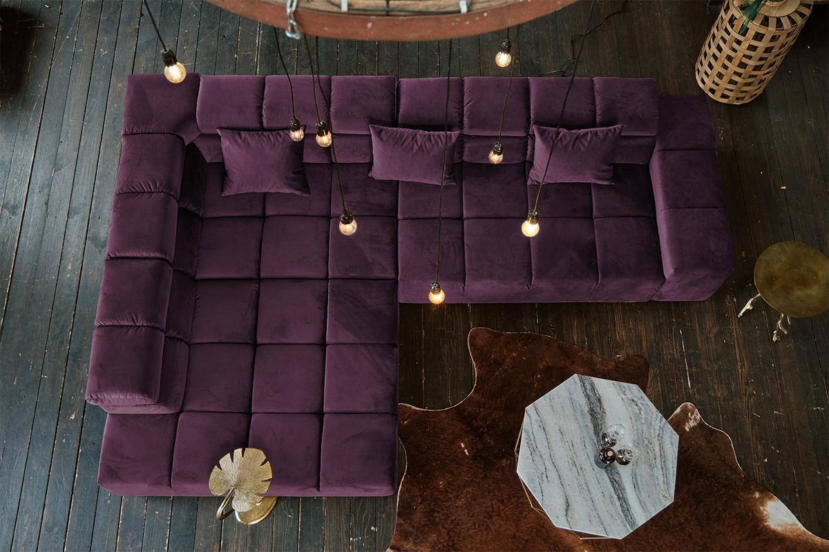 ECKSOFA NEVADA Violett Velvet - Violett/Schwarz, Textil (319/215cm) - KAWOLA